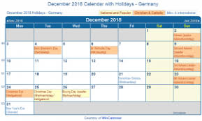 Free December 2018 Calendar With Holidays Printable Usa Uk Canada Malaysia Philippines India Germany Nz Holidays Germany Holiday Printables December Calendar