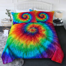 1 comforter 68x86 +2 pillow shams 20x26; Amazon Com Blessliving Tie Dye Twin Comforter Set Rainbow Bedding Boho Hippie Bed Quilt Set Colorful Bed Fluffy Comforter For Teen Girl 3pc Vintage Summer Comforter With 2 Pillow Shams Orange Blue Green