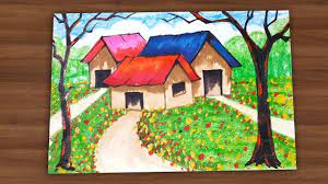 Three drawings of the same japanese garden motive, each being designed to be quicker than the one before. How To Draw A House In Flower Garden Youtube
