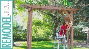 We traced a curve around the entire arch using a 3 1/2 inch piece of wood, then used a jigsaw to cut out the arch shape. How To Build A Wood Arbor For Garden Yard Or Wedding Diy Arbor Tutorial Youtube