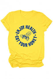 Enjoy health eat your honey print. Elegant Women S T Shirt Letter Enjoy Health Eat Your Honey Print Crew Neck Short Sleeved Regular Fitted Tee Top Beautifulhalo Com