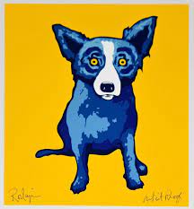 george rodrigue li l blue dog yellow signed silkscreen print blue dog dog pop art blue dog art silkscreen