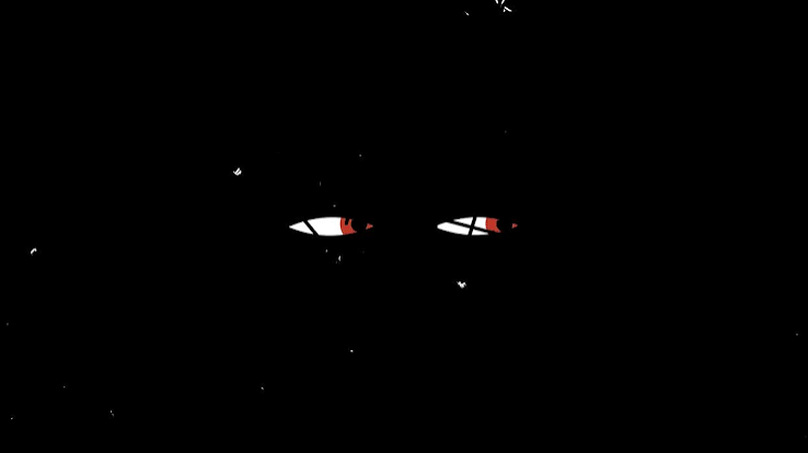 Pair of glowing red eyes in deep dark space