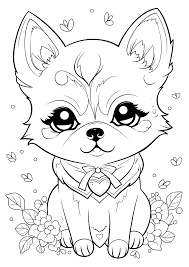 Cute puppy with a few flowers - Dog Coloring Pages