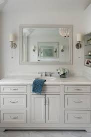 I love hearts, so i was drawn to this mirror based on the heart shaped center of the art. Light Gray Vanity With Shaker Style Cabinets Lucite Sconces On Either Side Of The Vanity Mirror Plain And P Elegant Bathroom Bathroom Vanity Bathroom Decor