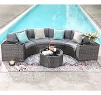 Amazon.com: SUNSITT Outdoor Patio Furniture Sectional 7-Piece Half-Moon  Curved Outdoor Sofa Set with Round Coffee Table, 4 Pillows & Waterproof  Cover, ...