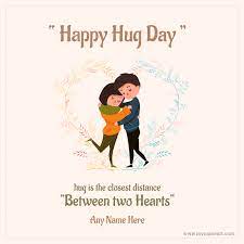 Two hearts wrapped in arms is what they call a hug. Write Name On Hug Day Image