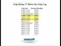 golf club tip size chart golf club sizing information