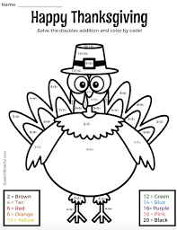 Older kids follow instructions in a creative way. Color By Number Turkey Doubles Addition Grade Onederful