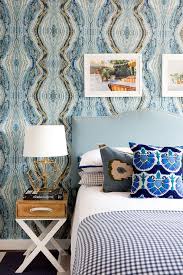 This soft and dusty colored wallpaper trend is the perfect choice for mellow and harmonious bedrooms. Sky Blue Headboard On Blue Accent Wall Contemporary Bedroom