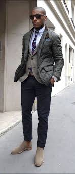 Fall Business Casual With A Fall Look Featuring A Green Quilted Jacket Brown Blazer White Button Collar Shir Fall Outfits Men Stylish Mens Outfits Mens Outfits
