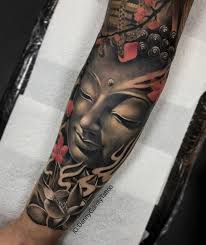 Black And Gray Lotus Flower Tattoos What A Day I Wish I Could Be As Zen As This Tattoo On Tom Buddha Just Get Stressed Too Easy Haha Inter Buddha Tattoo Sleeve Buddha Tattoo Design Buddha Face