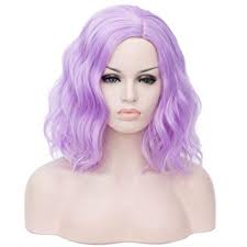 Amazon Com Beauwig Short Bob Natural Pastel Wavy Wig Women S 14 Shoulder Length Synthetic Cosplay Wigs Charming Curly Wig For Girl Colorful Costume Halloween Party Include Wig Cap Light Purple Beauty