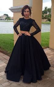 Long Sleeves Black Two Pieces Prom Dresses For Teens Modest Prom Gowns Charming Evening Dresses Women Dresses Plus Size Prom Dress Party Dresses Dr0401 Black Prom Dresses Prom Dresses Long With Sleeves Black Evening Dresses