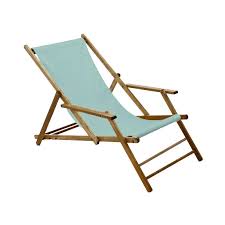 A folding chair in which a wooden frame supports a length of canvas; Jan Kurtz Maxx Deckchair Ambientedirect