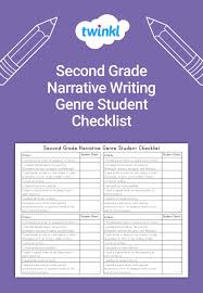 Second Grade Narrative Writing Genre Student Checklist Narrative Writing Writing Genres Second Grade