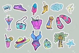 Nevertheless, let's look back at 80's years of the past century and find some modern trends in history. Summer Beach Fashion Stickers Comic Style Of 80s 90s Tropical Royalty Free Cliparts Vectors And Stock Illustration Image 80036260