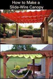 How To Make A Sliding Wire Hung Canopy Your Projects Obn Pergola Patio Ideas Diy Slide Wire Canopy Backyard Pergola