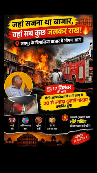 🔥 दिवाली से पहले जयपुर के त्रिपोलिया बाजार में बड़ा हादसा!, 17 सितंबर की  सुबह सेठी कॉम्प्लेक्स में लगी भीषण आग से 20 से ज्यादा दुकानें/गोदाम  प्रभावित हुए। कपड़े, प्लास्टिक सामान, चूड़ियां और अन्य माल ...
