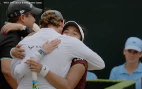 Tennis player celebrates semifinal victory