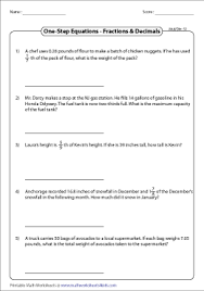 One Step Equation Word Problems Worksheets