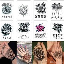 Acheter Rose Tattoo Fleur Autocollant 3d Fausse Henne Noir Fleur Parole Love Design Pour Femme Homme Main Doigt Body Art Maquillage Etanche Tatouage Temporaire De 0 66 Du Homimly Fr Dhgate Com