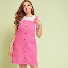 Plus Button Front Pocket Side Dungaree Dress Dungaree Dress Denim Overall Dress Fashion