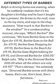 The Different Types Of Barbie Dolls A Funny Short Story Short Humor Barbie Jokes Funny Stories