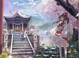 cirno on top of the temple top left yakumo anime yandere