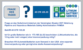 It is divided into 50 titles that represent broad areas subject to federal regulation. Frage Des Tages Betrifft Verpackungsanforderungen Fur Lithiumbatterien 49 Cfr 105 20 Lithium Battery Service