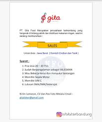 Tasikmalaya melakukan kegiatan staff administrasi / admin kantor lainnya. Lowongan Kerja Pt Gita Food Maret 2018 Info Loker Bandung 2021
