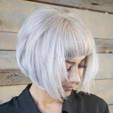 Silver Bob With Straight Bangs Straight Hairstyles Thick Hair Styles Haircut For Thick Hair