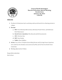 Town of North Stonington Board of Selectmen Special Meeting Hewitt Farm  January 10, 2022 2:00 PM