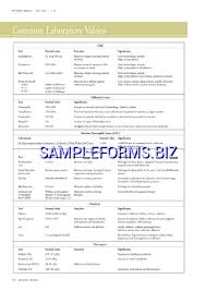 normal lab values chart templates samples forms