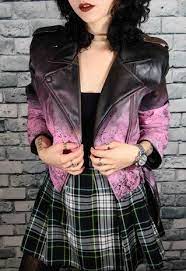Painted And Reworked Pink Black Faux Leather Biker Jacket Painted Leather Jacket Leather Jacket Outfits Pink Leather Jacket