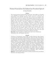 Pdf Formal Translation On Indonesian President Speech
