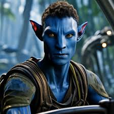 Blue with big ears avatar of jake sally from pandora rides a buggy" — image  created in Shedevrum
