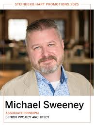 Steinberg Hart is proud to elevate Michael Sweeney to the role of to  Associate Principal! Michael has become a leading expert in steel  volumetric modular and prefabricated construction, guiding projects through  conceptual