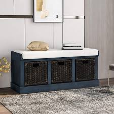 Maybe you would like to learn more about one of these? Storage Bench Wicker Storage Bench With 3 Woven Baskets And Removable Cushion Wood Entryway Shoe Bench For Hallway Entryway Bedroom And Living Room Antique Navy Chest Shoes Status 24 Hour