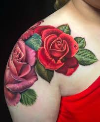 There is abeautiful front shoulder rose tattoo by uncl paul knows. 80 Stunning Red Rose Tattoo Ideas