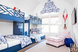 Nautical Bedroom With 2 Sets Of Blue Bunkbeds Green Master Bedroom Log Home Interiors Nautical Decor Bedroom