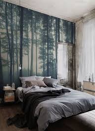 Discover Calming Interior Design With A Moody Forest Wallpaper Featuring A Sea Of Trees In Deep Misty Hues Th Wallpaper Bedroom Forest Mural Forest Wallpaper
