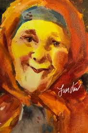 Watercolor portrait of a young girl in sharp focus