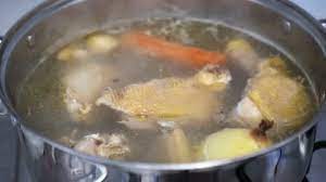 The chicken in your soup offers a number of benefits. Chicken Broth Is Cooked On A Gas Stove Stock Video Pond5