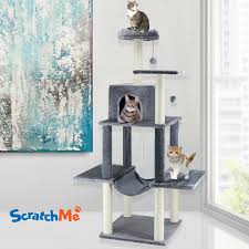 Durable sisal ropes are wrapped around the post to allow the cat to scratch. Handbird 153614625624 Cat Tree Tower With Hammock Scratching Post Pet Play House With Toy