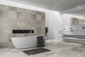 The warm beige cabinetry in this primary bathroom creates an elegant and traditional vibe. Corner Of Stylish Bathroom With White And Beige Tile Walls White Stock Photo Picture And Royalty Free Image Image 116379551