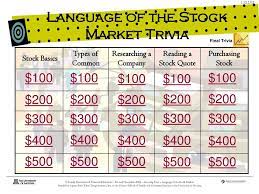 Here are some quiz questions related to stock market. Language Of The Stock Market Ppt Download