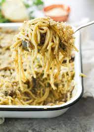 Baked Spaghetti With Cremini Mushrooms Zen Spice Recipe Baked Spaghetti Stuffed Mushrooms Recipe Using Cream Of Mushroom Soup