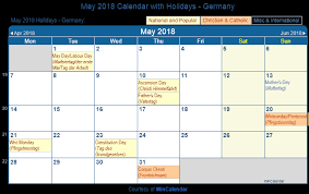 Pentecost commemorates the holy ghost's descent on jesus christ's disciples, according to the bible. Print Friendly May 2018 Germany Calendar For Printing