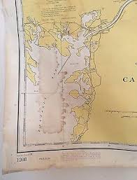 Cape Cod Bay Nautical Navigation Chart Map Vintage Antique